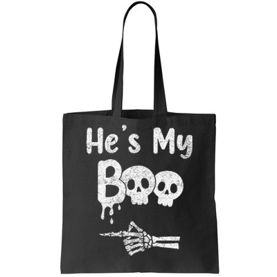 Matching Halloween Pajama Couples HeS My Boo Skull Face Tote Bag