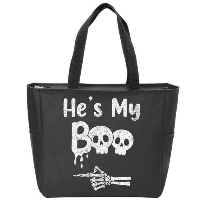 Matching Halloween Pajama Couples HeS My Boo Skull Face Zip Tote Bag