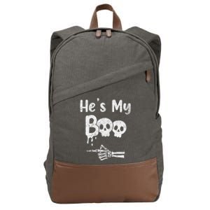 Matching Halloween Pajama Couples HeS My Boo Skull Face Cotton Canvas Backpack