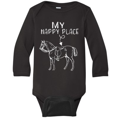 My Happy Place Horse Lover Horseback Riding Equestrian Baby Long Sleeve Bodysuit