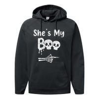 Matching Halloween Pajama Couples She’S My Boo Skull Face Performance Fleece Hoodie