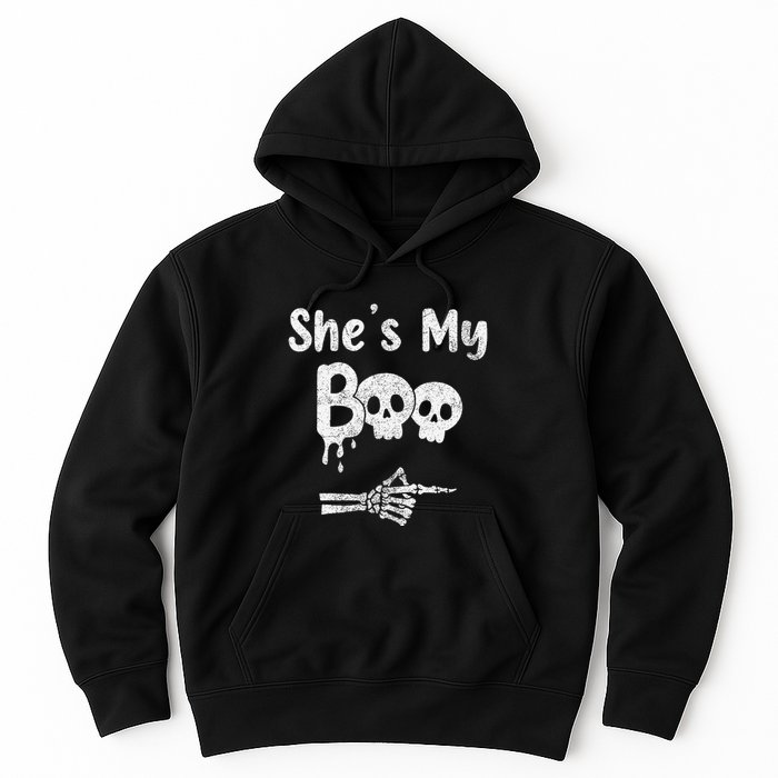 Matching Halloween Pajama Couples She’S My Boo Skull Face Hoodie