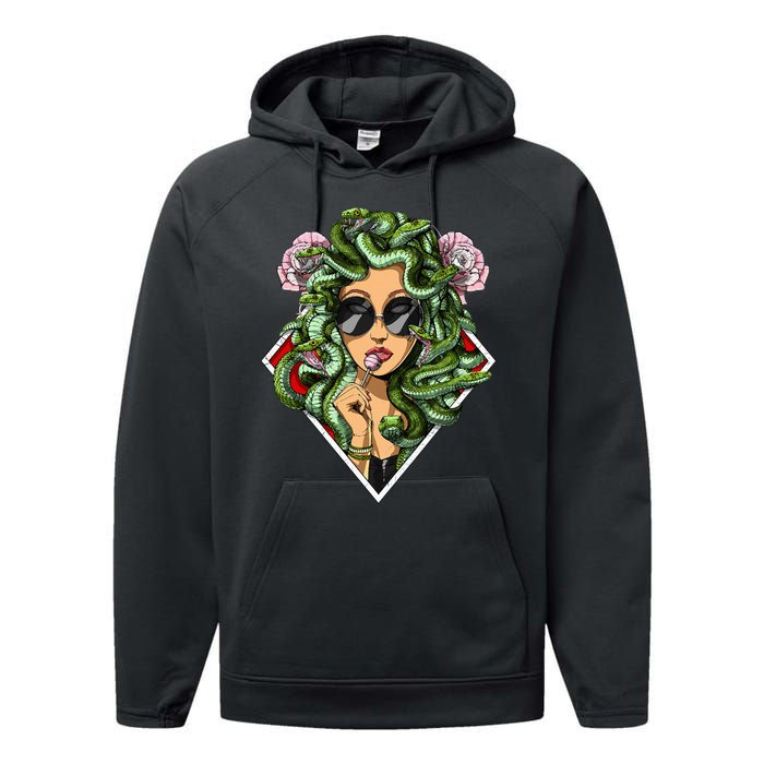 Medusa Hippie Psychedelic Snakes Greek Mythology Women Performance Fleece Hoodie