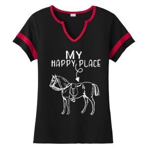 My Happy Place Horse Lover Horseback Riding Equestrian Gift Ladies Halftime Notch Neck Tee