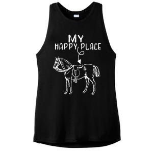 My Happy Place Horse Lover Horseback Riding Equestrian Gift Ladies PosiCharge Tri-Blend Wicking Tank