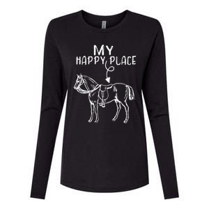 My Happy Place Horse Lover Horseback Riding Equestrian Gift Womens Cotton Relaxed Long Sleeve T-Shirt