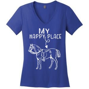 My Happy Place Horse Lover Horseback Riding Equestrian Gift Women's V-Neck T-Shirt