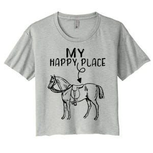 My Happy Place Horse Lover Horseback Riding Equestrian Gift Women's Crop Top Tee