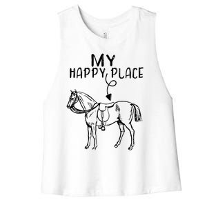 My Happy Place Horse Lover Horseback Riding Equestrian Gift Women's Racerback Cropped Tank