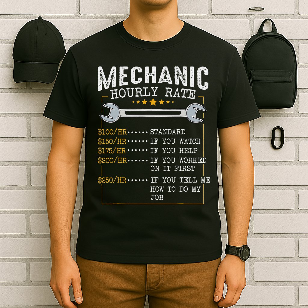 Mechanic Hourly Rate Car Mechatronics Engineer Profession Car Gift T-Shirt