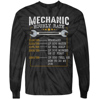 Mechanic Hourly Rate Car Mechatronics Engineer Profession Car Gift Tie-Dye Long Sleeve Shirt