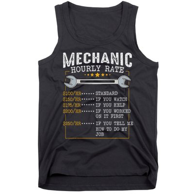 Mechanic Hourly Rate Car Mechatronics Engineer Profession Car Gift Tank Top