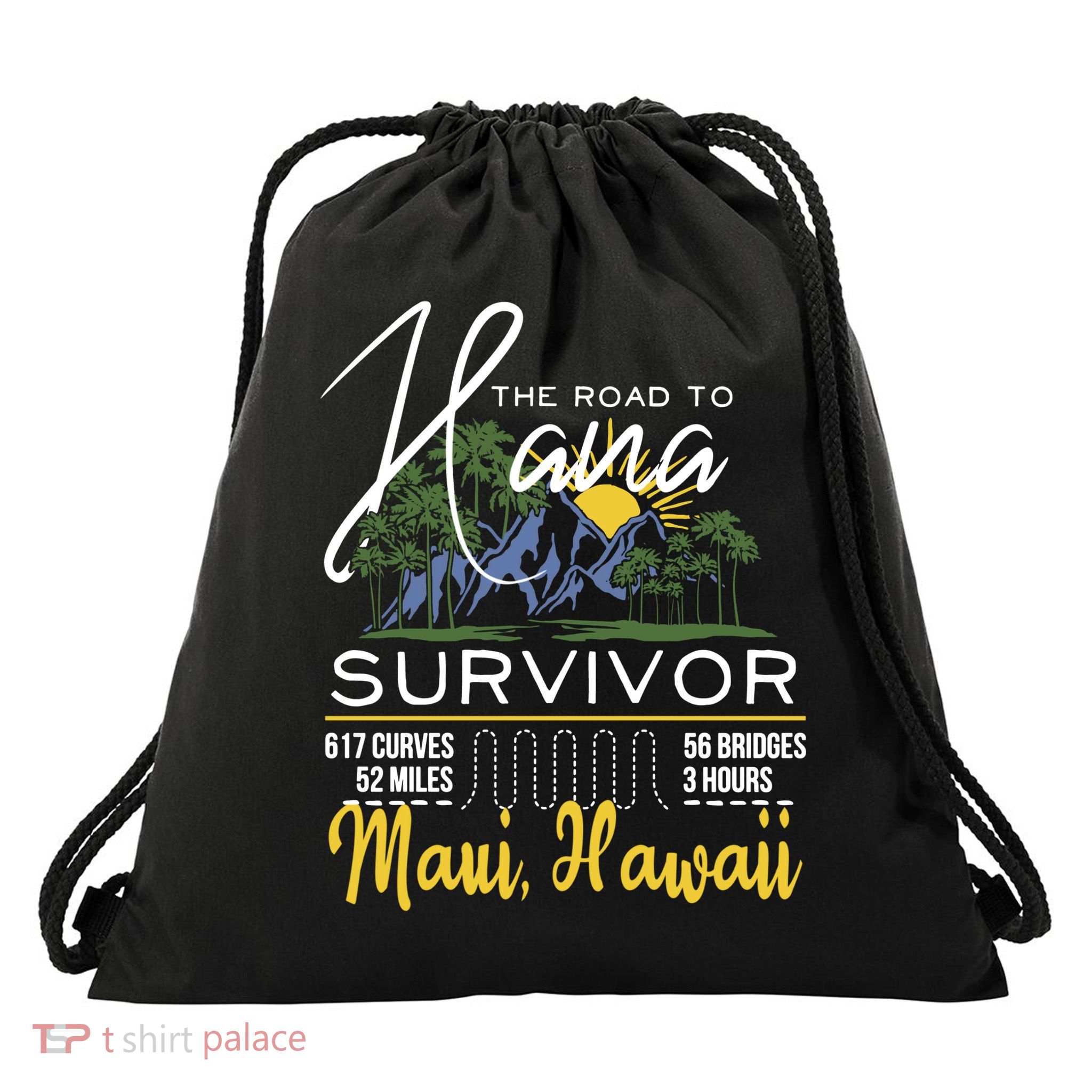 Maui Hawaii Road To Hana Survivor 617 Curves Drawstring Bag