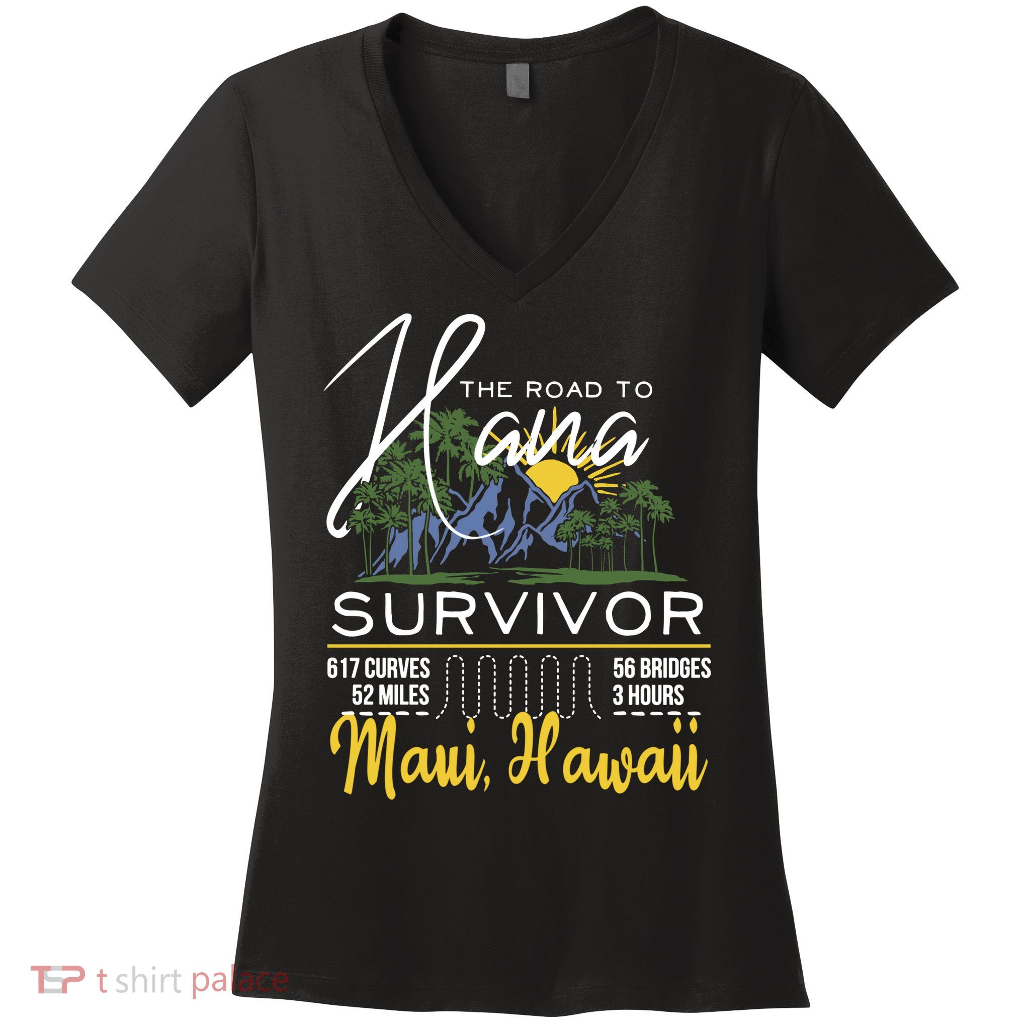 Maui Hawaii Road To Hana Survivor 617 Curves Women's V-Neck T-Shirt
