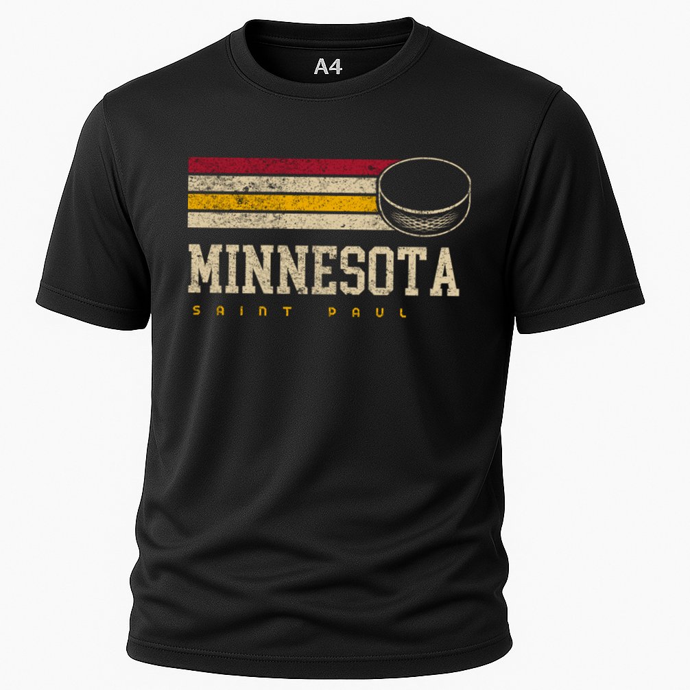Minnesota Hockey Retro Vintage Stripes Cooling Performance Crew T-Shirt