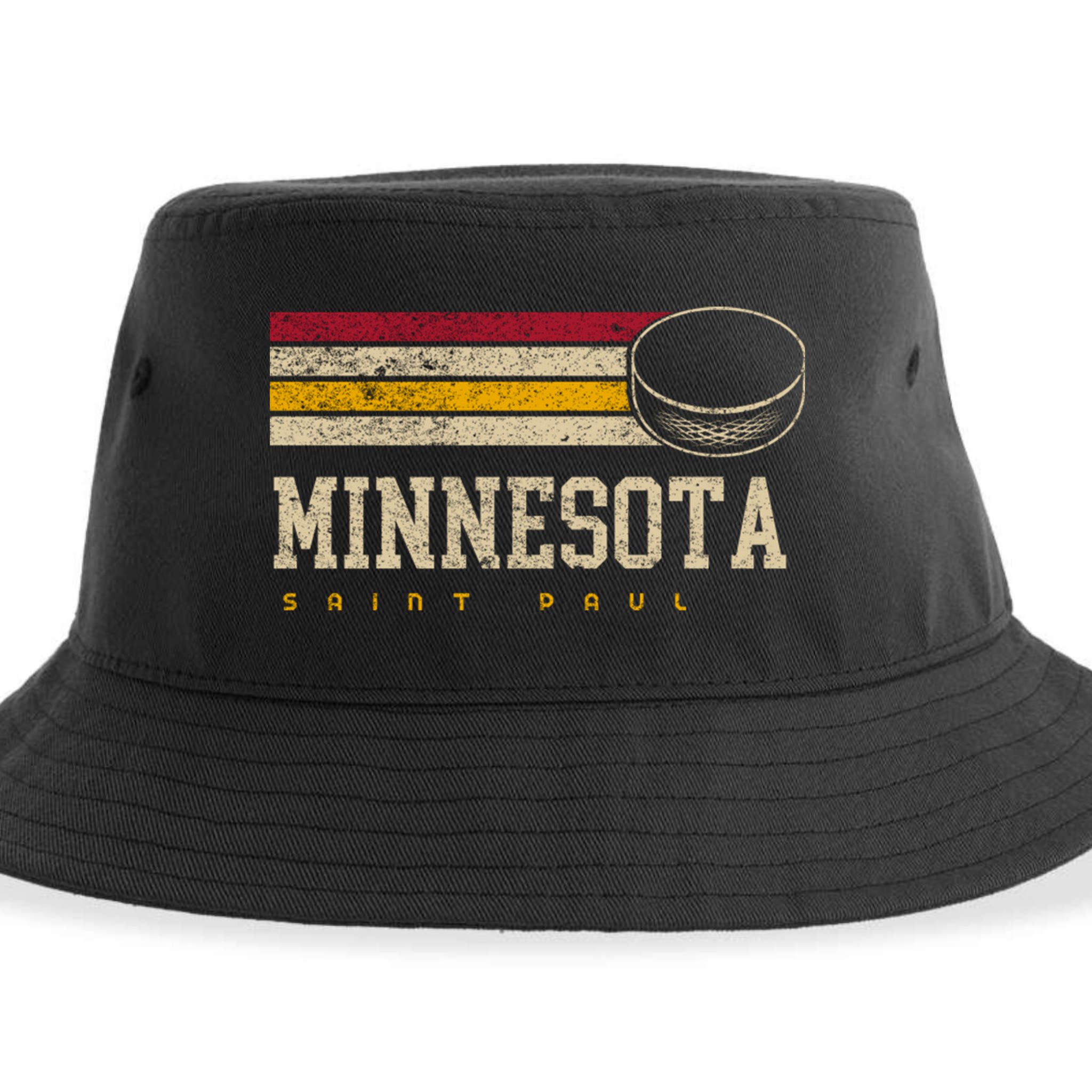 Minnesota Hockey Retro Vintage Stripes Sustainable Bucket Hat