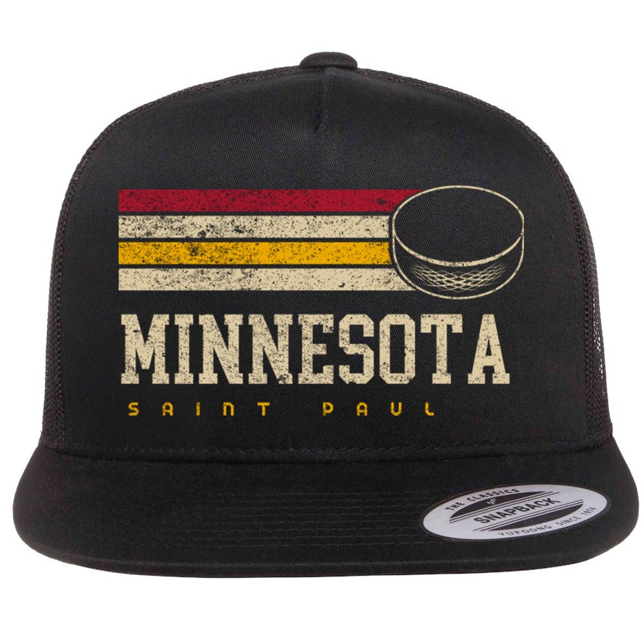 Minnesota Hockey Retro Vintage Stripes Flat Bill Trucker Hat