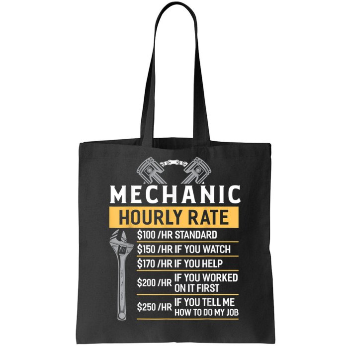 Mechanic Hourly Rate Funny Car Mechanic Tote Bag