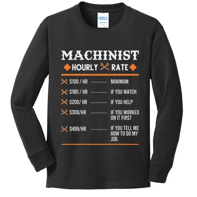 Machinist Hourly Rate Machining Kids Long Sleeve Shirt