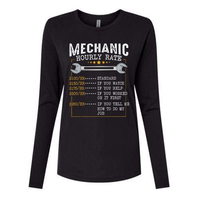 Mechanic Hourly Rate Labor Rates Funny CoWorkers Car Lover Womens Cotton Relaxed Long Sleeve T-Shirt