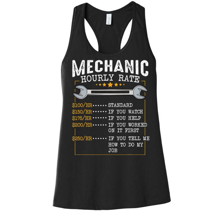 Mechanic Hourly Rate Labor Rates Funny CoWorkers Car Lover Women's Racerback Tank