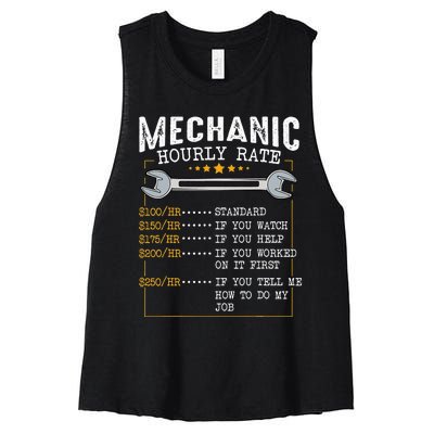 Mechanic Hourly Rate Labor Rates Funny CoWorkers Car Lover Women's Racerback Cropped Tank