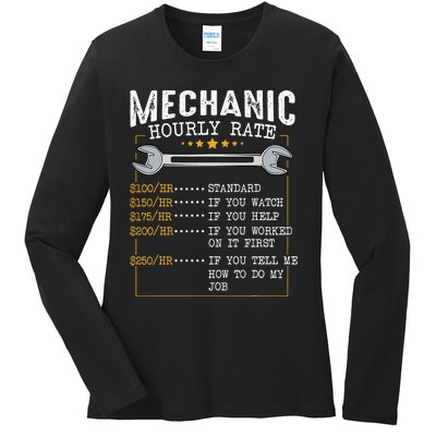 Mechanic Hourly Rate Labor Rates Funny CoWorkers Car Lover Ladies Long Sleeve Shirt