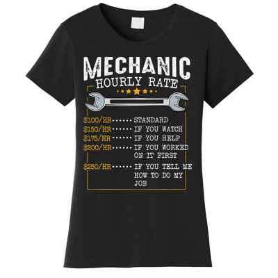 Mechanic Hourly Rate Labor Rates Funny CoWorkers Car Lover Women's T-Shirt