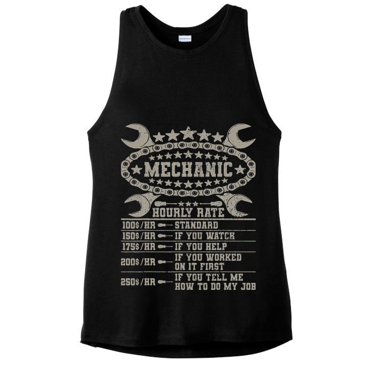 Mechanic Hourly Rate Saying Retro Car Guy Funny Mechanic Ladies PosiCharge Tri-Blend Wicking Tank