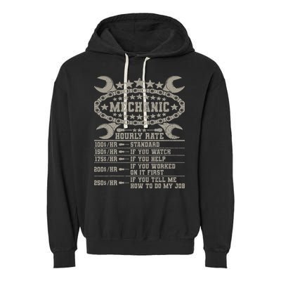 Mechanic Hourly Rate Saying Retro Car Guy Funny Mechanic Garment-Dyed Fleece Hoodie