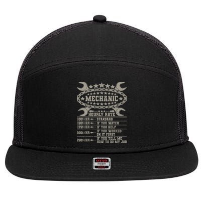 Mechanic Hourly Rate Saying Retro Car Guy Funny Mechanic 7 Panel Mesh Trucker Snapback Hat