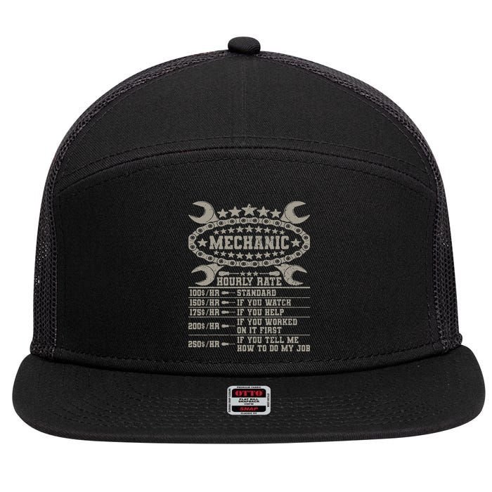 Mechanic Hourly Rate Saying Retro Car Guy Funny Mechanic 7 Panel Mesh Trucker Snapback Hat