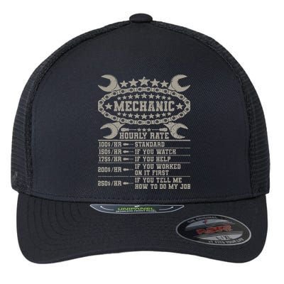 Mechanic Hourly Rate Saying Retro Car Guy Funny Mechanic Flexfit Unipanel Trucker Cap