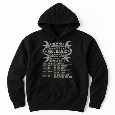 Mechanic Hourly Rate Saying Retro Car Guy Funny Mechanic Hoodie