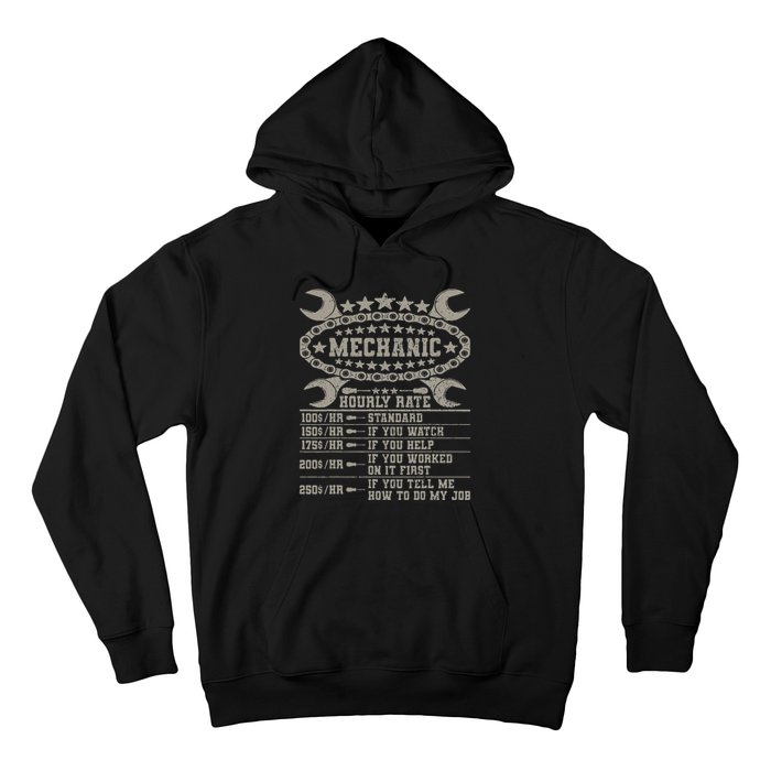 Mechanic Hourly Rate Saying Retro Car Guy Funny Mechanic Hoodie