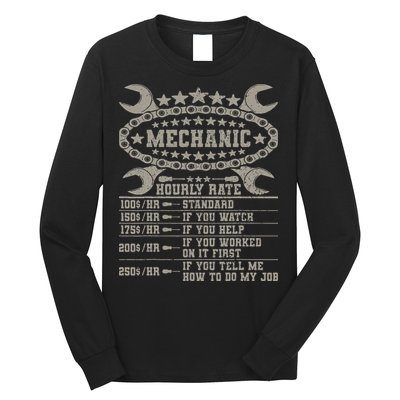 Mechanic Hourly Rate Saying Retro Car Guy Funny Mechanic Long Sleeve Shirt
