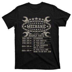 Mechanic Hourly Rate Saying Retro Car Guy Funny Mechanic T-Shirt