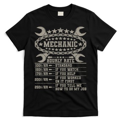 Mechanic Hourly Rate Saying Retro Car Guy Funny Mechanic T-Shirt