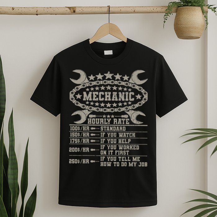 Mechanic Hourly Rate Saying Retro Car Guy Funny Mechanic T-Shirt
