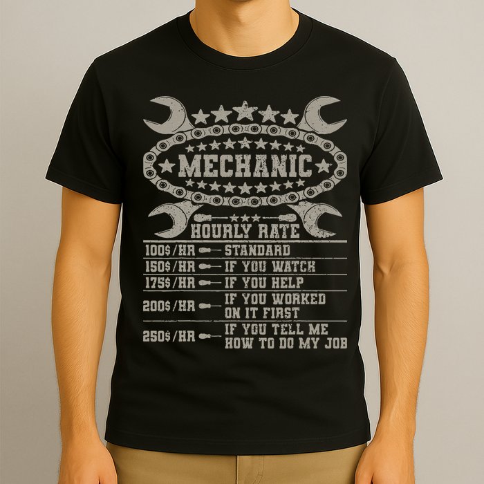 Mechanic Hourly Rate Saying Retro Car Guy Funny Mechanic T-Shirt