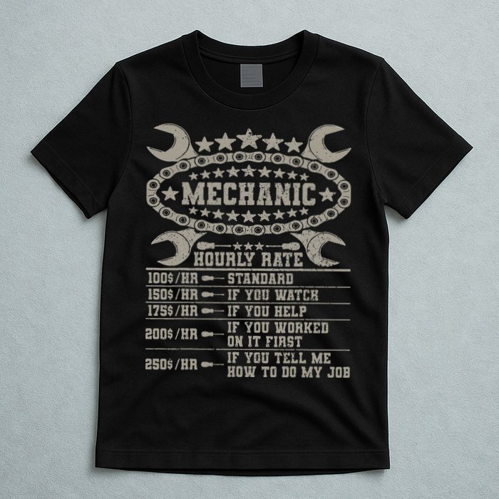 Mechanic Hourly Rate Saying Retro Car Guy Funny Mechanic T-Shirt