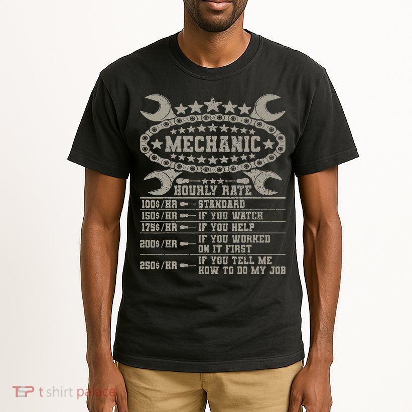 Mechanic Hourly Rate Saying Retro Car Guy Funny Mechanic Tall T-Shirt