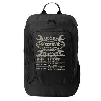 Mechanic Hourly Rate Saying Retro Car Guy Funny Mechanic City Backpack