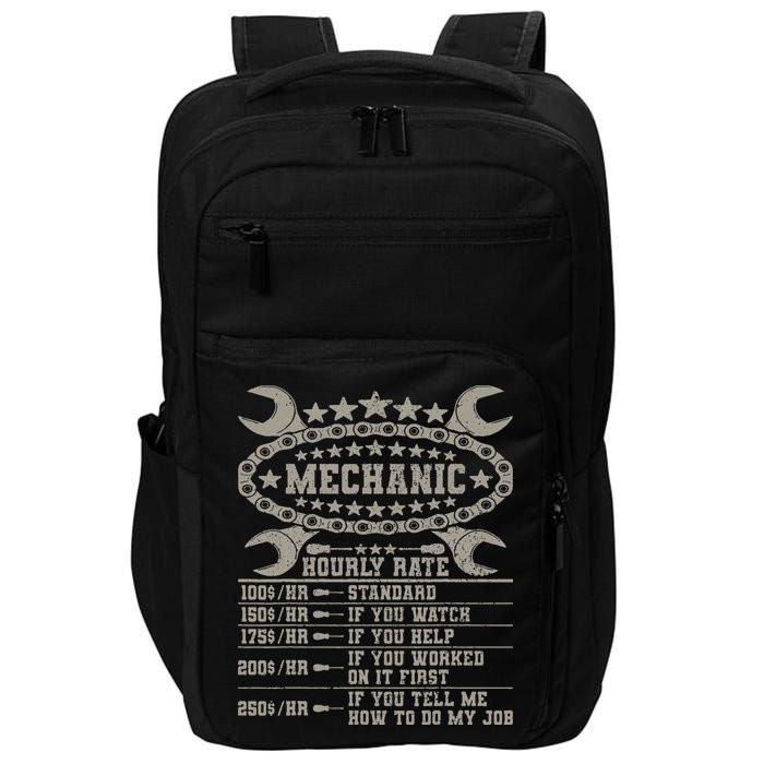 Mechanic Hourly Rate Saying Retro Car Guy Funny Mechanic Impact Tech Backpack