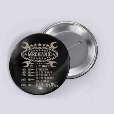 Mechanic Hourly Rate Saying Retro Car Guy Funny Mechanic Button