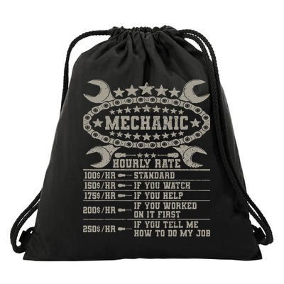 Mechanic Hourly Rate Saying Retro Car Guy Funny Mechanic Drawstring Bag