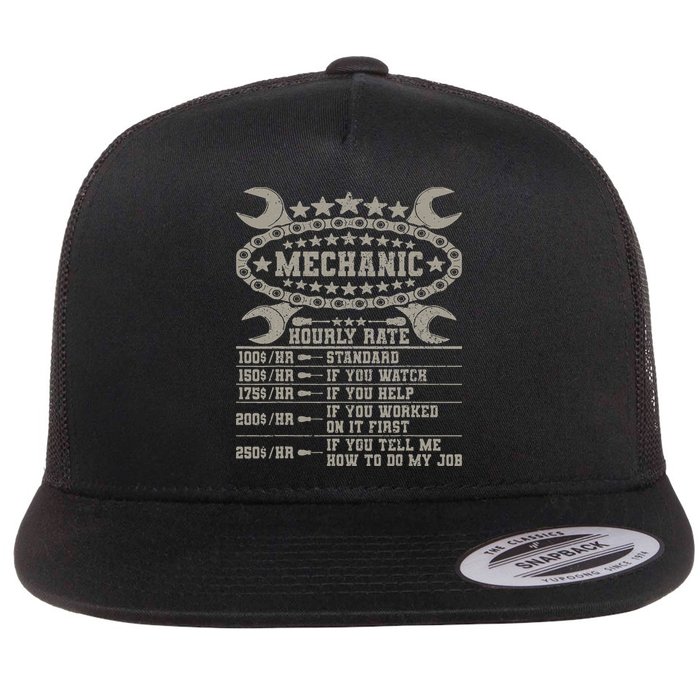 Mechanic Hourly Rate Saying Retro Car Guy Funny Mechanic Flat Bill Trucker Hat
