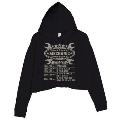 Mechanic Hourly Rate Saying Retro Car Guy Funny Mechanic Crop Fleece Hoodie