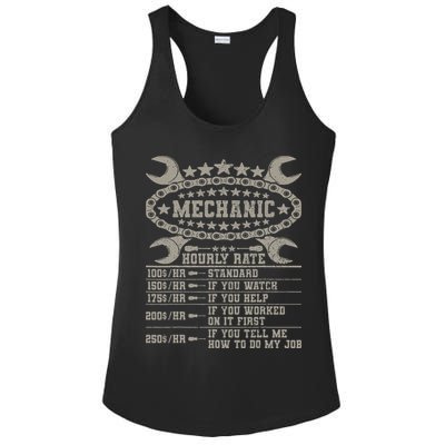 Mechanic Hourly Rate Saying Retro Car Guy Funny Mechanic Ladies PosiCharge Competitor Racerback Tank