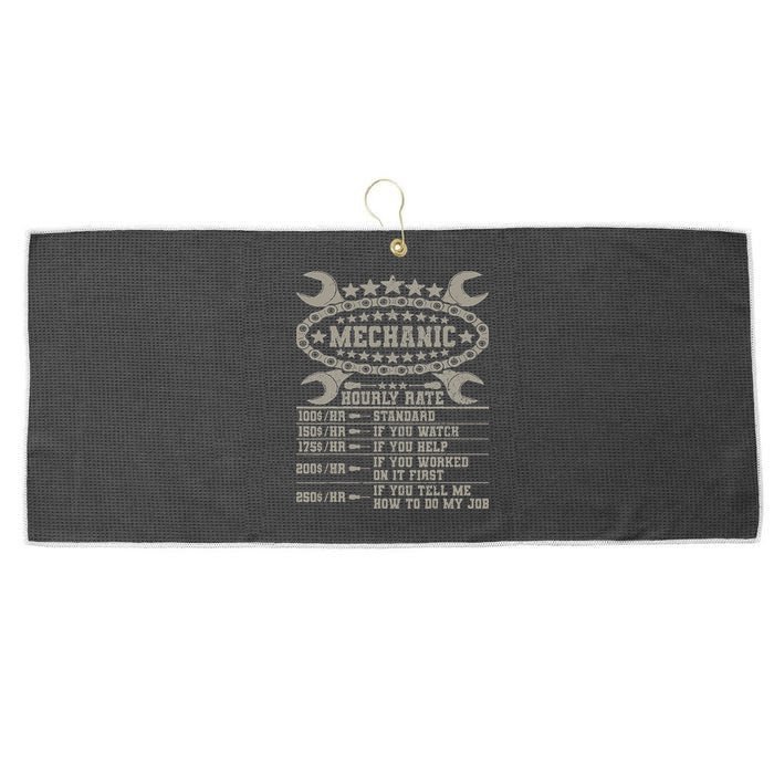 Mechanic Hourly Rate Saying Retro Car Guy Funny Mechanic Large Microfiber Waffle Golf Towel
